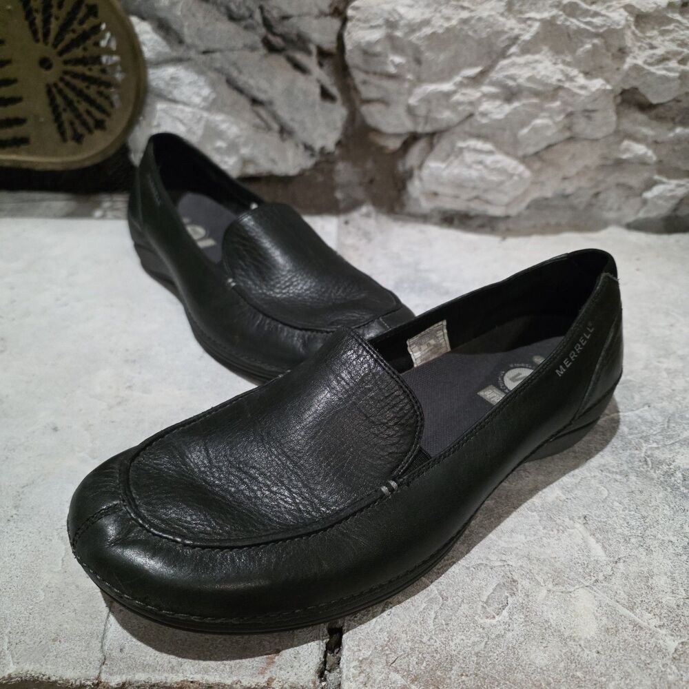 Merrell Primo Moc Women's Black Leather Comfort Slip-On Casual Shoes US 11